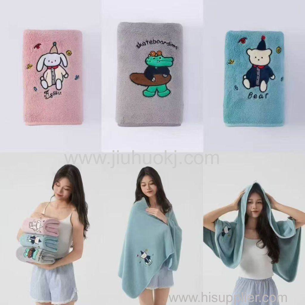 Soft comfortable fresh and cute cartoon coral velvet towel embroidered towel bath towel set