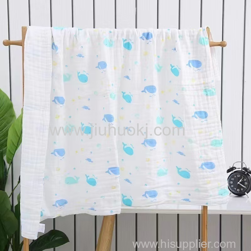 6-layer high-density printed all-cotton textured gauze children's blanket