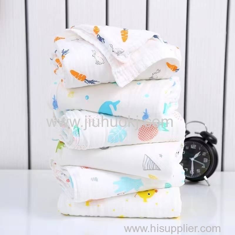 6-layer high-density printed all-cotton textured gauze children's blanket