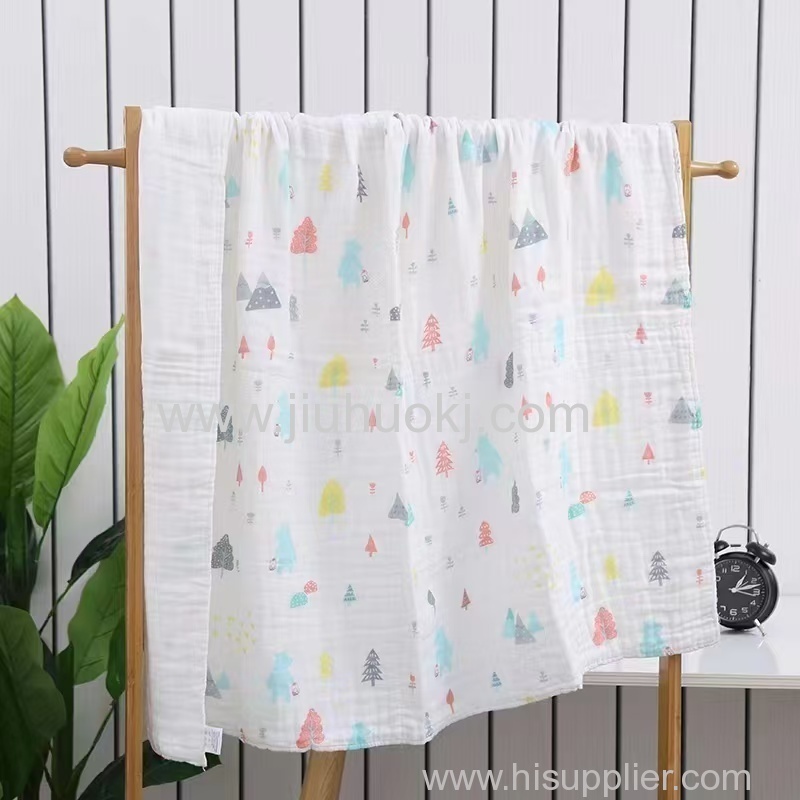 6-layer high-density printed all-cotton textured gauze children's blanket