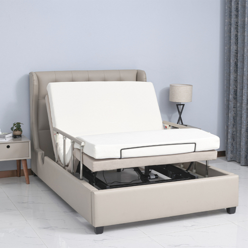 Konfurt Hospital Bed Head and Foot Arcticuation with handrails and bed skirts in Hybrid memory foam mattress