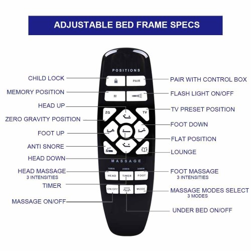 Adjustable bed base head and foot control wired remote with German okin motors in beds