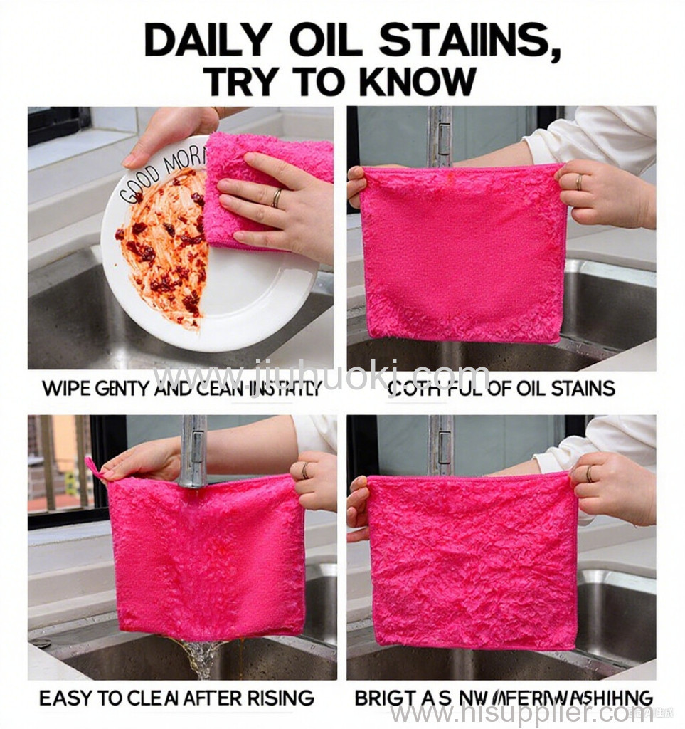 Wood Fiber Dish Cloth Non Stick Magic Kitchen Towel Super Absorbent Lint Free Scouring Pad