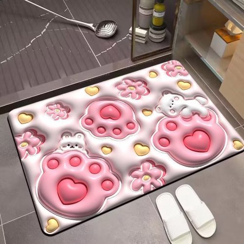Home Use Cartoon Diatomaceous Earth Absorbent Mat Non-Slip Quick-Drying Pad for Bathroom Entrance Toilet Doorway