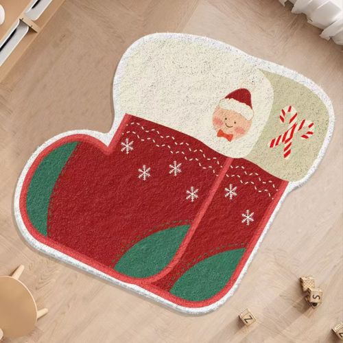 Christmas Themed Absorbent Floor Mat Non-Slip Pad for Home Entrance Living Room Holiday Decorative Foot Mat