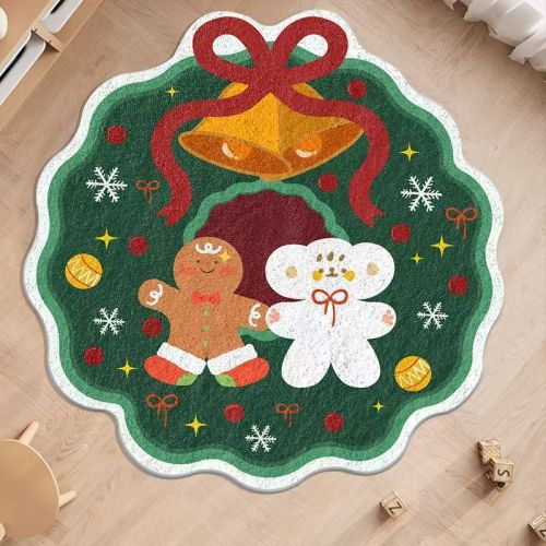 Christmas Themed Absorbent Floor Mat Non-Slip Pad for Home Entrance Living Room Holiday Decorative Foot Mat