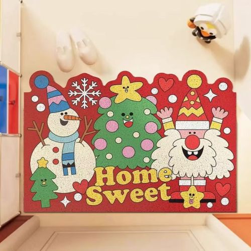 Christmas Themed Absorbent Floor Mat Non-Slip Pad for Home Entrance Living Room Holiday Decorative Foot Mat