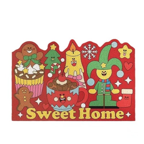 Christmas Themed Absorbent Floor Mat Non-Slip Pad for Home Entrance Living Room Holiday Decorative Foot Mat