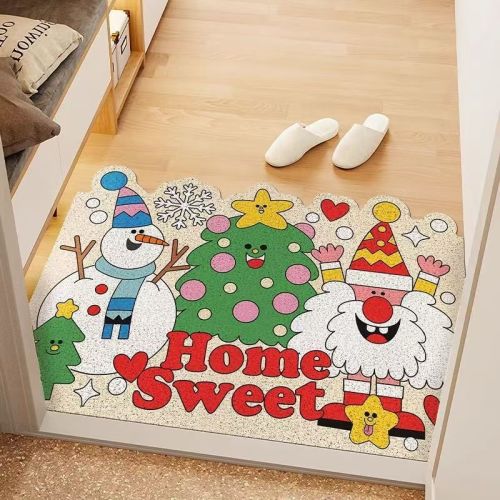 Christmas Themed Absorbent Floor Mat Non-Slip Pad for Home Entrance Living Room Holiday Decorative Foot Mat
