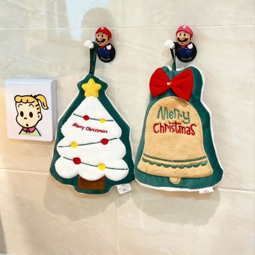 Christmas Cute Cartoon Bear Hanging Hand Towel Super Absorbent Thickened for Kitchen Bathroom Restroom