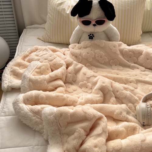 Reversible Sherpa Fleece Blanket 3D Cut-Flower Design Heavy Warmth All Season Use for Home Office Decor