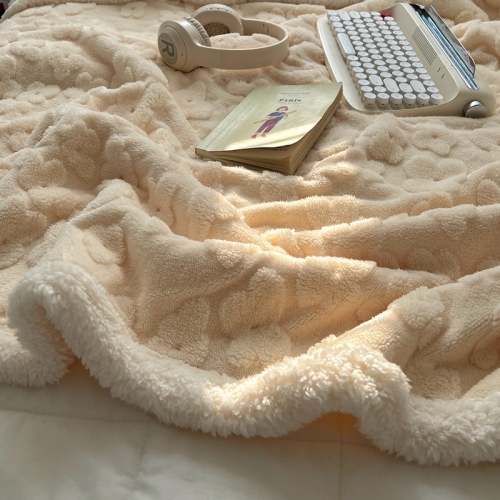 Reversible Sherpa Fleece Blanket 3D Cut-Flower Design Heavy Warmth All Season Use for Home Office Decor