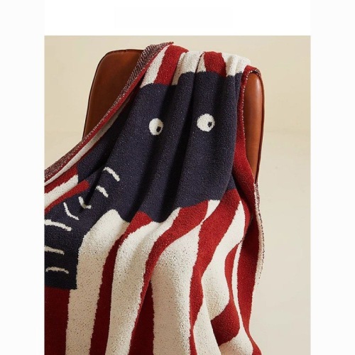 Half-Side Fleece Elephant Pattern Throw Blanket Soft Plush Lightweight for Office Nap Sofa Bedroom