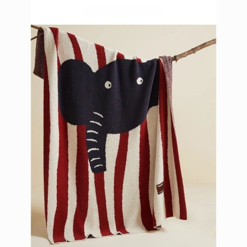 Half-Side Fleece Elephant Pattern Throw Blanket Soft Plush Lightweight for Office Nap Sofa Bedroom