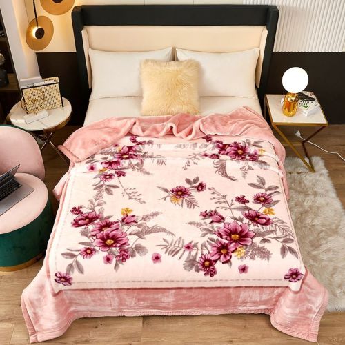 Reversible All-Season Raschel Throw Blanket Double Thick Skin-Friendly for Bed Couch Travel Home Decor