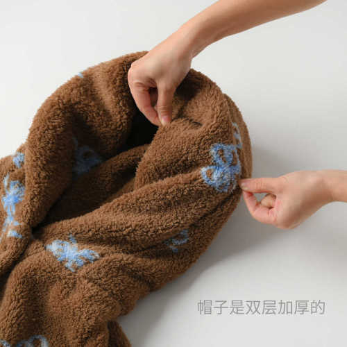330g Snow Fleece Hooded Robe for Women Single Row Button Plush Loungewear Winter Home Wear