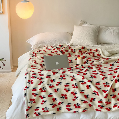 Reversible Wool Blend Jacquard Blanket Daisy Pattern Front 230g Sherpa Back All Season Sofa Throw