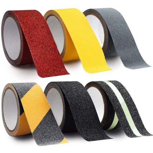Anti-Slip Tape: PVC; Silicon carbide; Grit: P60 P80; Solvent Glue; Yellow&black Stripes/Black color
