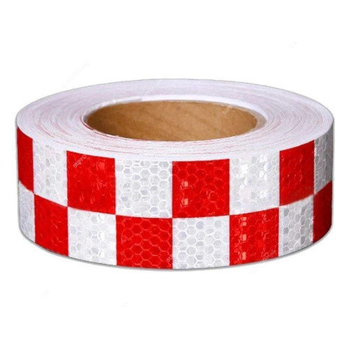 50mmx25M PVC Red/White Checkered Glass Bead(Honey Comb) Reflective Tape