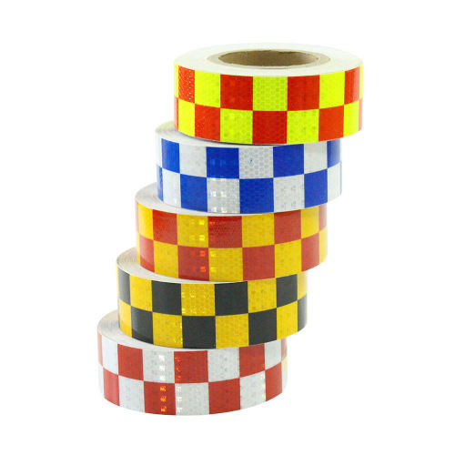 50mmx25M PVC Red/White Checkered Glass Bead(Honey Comb) Reflective Tape
