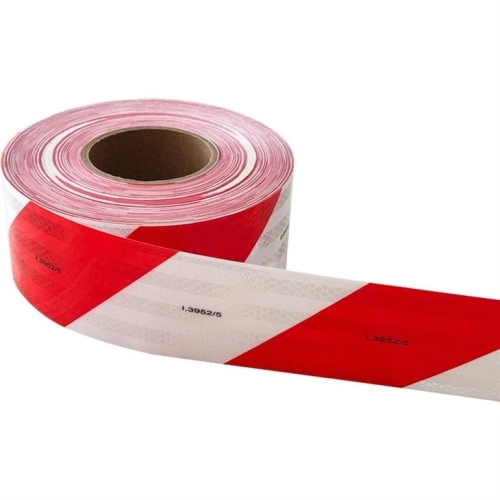 50mmx25M PVC Red/White Striped(Chevron) Prismatic Honey Comb Reflective Tape