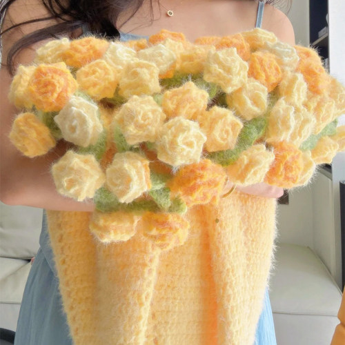 Handmade Crochet Rose Bouquet Blanket in Gift Box Ready to Present as a Creative Gift for Her