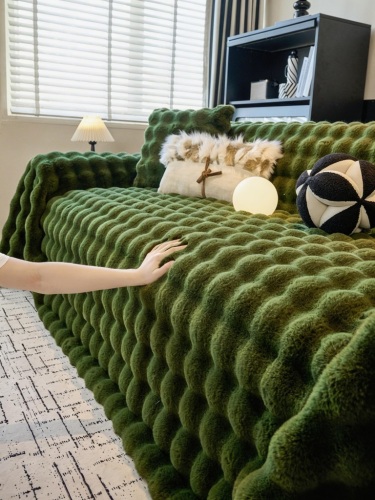Extra Long Plush Rabbit Fur Sofa Throw Blanket 2.5cm Thick Pile Full Couch Cover for Winter Warmth