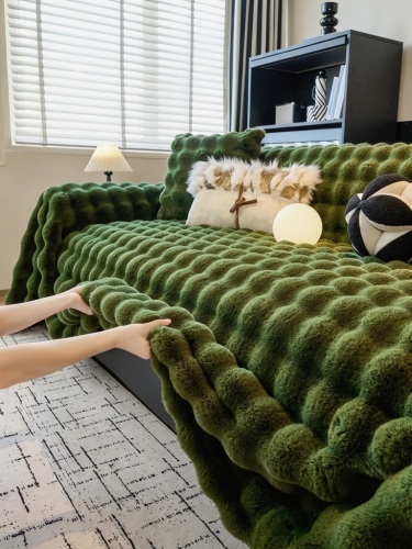 Extra Long Plush Rabbit Fur Sofa Throw Blanket 2.5cm Thick Pile Full Couch Cover for Winter Warmth