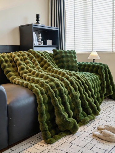 Extra Long Plush Rabbit Fur Sofa Throw Blanket 2.5cm Thick Pile Full Couch Cover for Winter Warmth