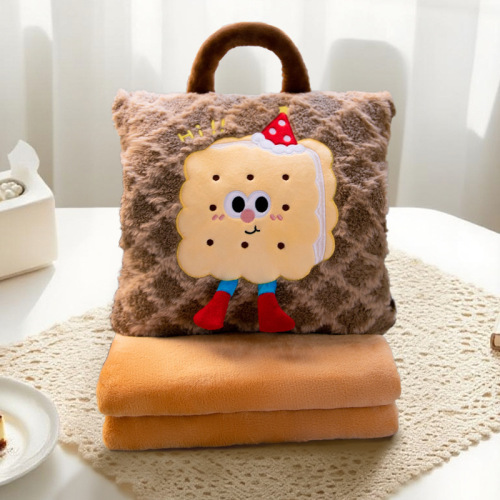 Cartoon Woven 2 in 1 Pillow Blanket Handheld Folding Throw Pillow for Car Office Travel Eco Friendly Nap Cushion