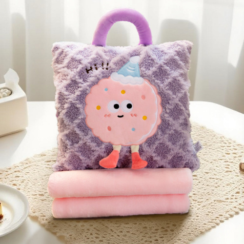 Cartoon Woven 2 in 1 Pillow Blanket Handheld Folding Throw Pillow for Car Office Travel Eco Friendly Nap Cushion