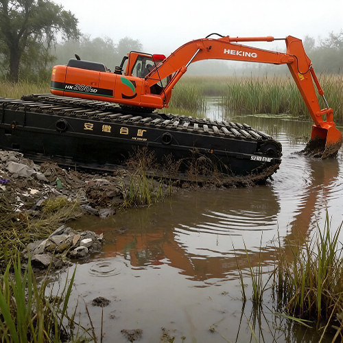 Amphibious Excavators in River Dredging and Flood Control