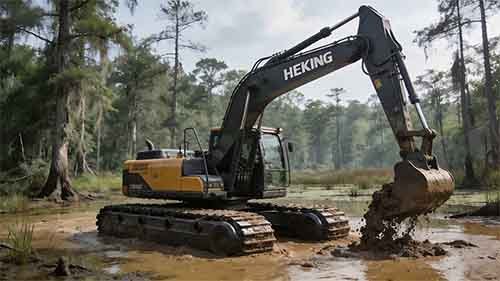 Amphibious Excavator for River Dredging Projects