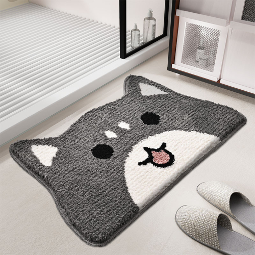 Cartoon Cat Shape Doormat Non Slip Microfiber Bath Mat Absorbent Entryway Rug for Bedroom Kitchen Home