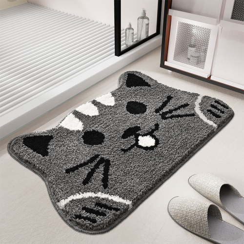 Cartoon Cat Shape Doormat Non Slip Microfiber Bath Mat Absorbent Entryway Rug for Bedroom Kitchen Home