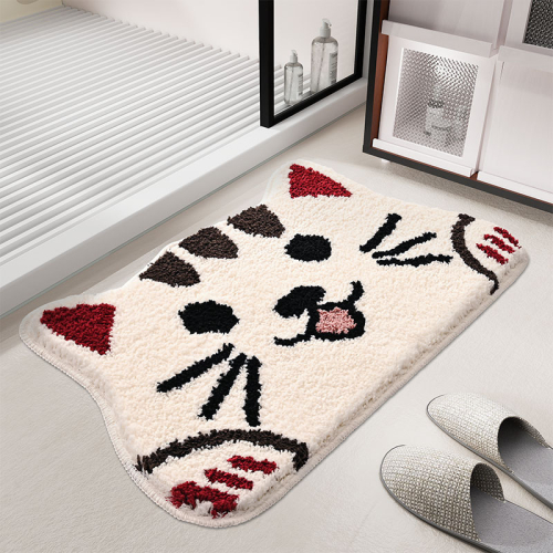 Cartoon Cat Shape Doormat Non Slip Microfiber Bath Mat Absorbent Entryway Rug for Bedroom Kitchen Home