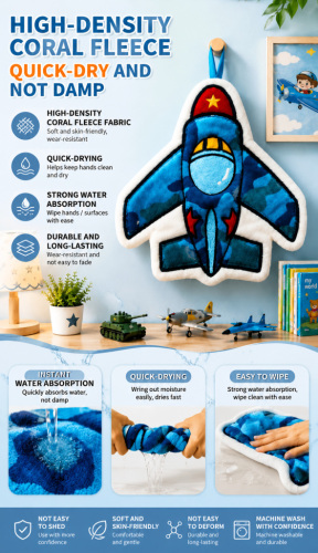 Military Series Cartoon Coral Fleece Hand Towel Hanging Super Absorbent Quick Drying for Kitchen Bathroom