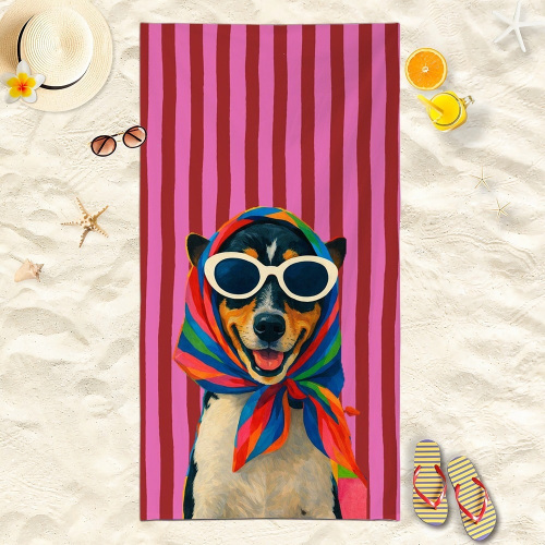 Cool Pet Print Microfiber Beach Towel Cartoon Bath Towel Absorbent Quick Dry Portable Travel Towel