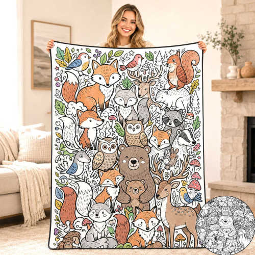 DIY Coloring Blanket with 12 Markers Washable Reusable Soft Velvet Art Craft for Kids Adults Creative Gift