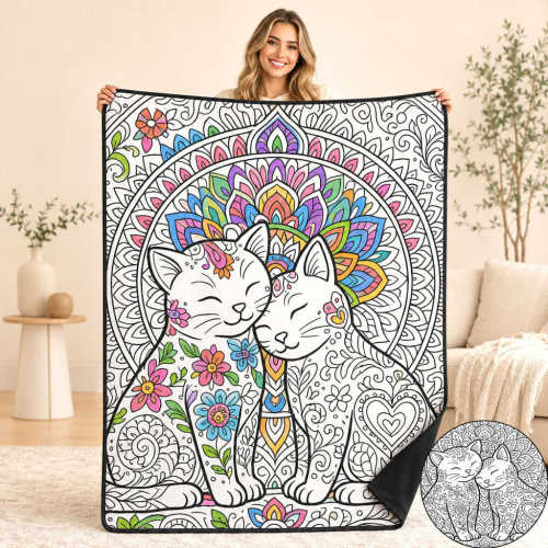 DIY Coloring Blanket with 12 Markers Washable Reusable Soft Velvet Art Craft for Kids Adults Creative Gift