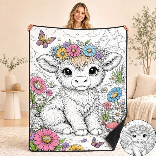DIY Coloring Blanket with 12 Markers Washable Reusable Soft Velvet Art Craft for Kids Adults Creative Gift