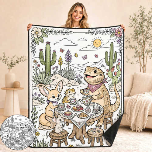 DIY Coloring Blanket with 12 Markers Washable Reusable Soft Velvet Art Craft for Kids Adults Creative Gift