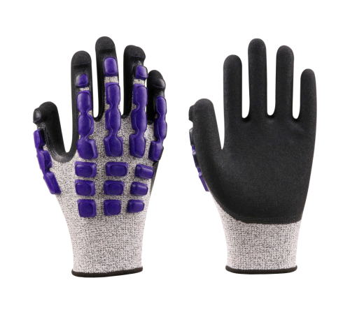 N9100 13G HPPE+Spandex+Nylon+Glass Fiber Liner Nitrile Sandy+Latex Dots Coated Gloves