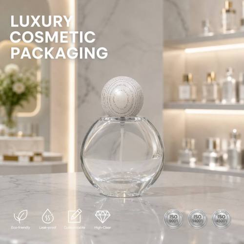 50ml round glass perfume glass bottle with wooden cap