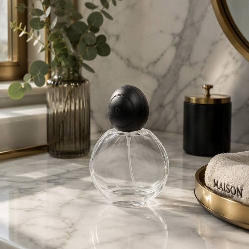 50ml round glass perfume glass bottle with wooden cap