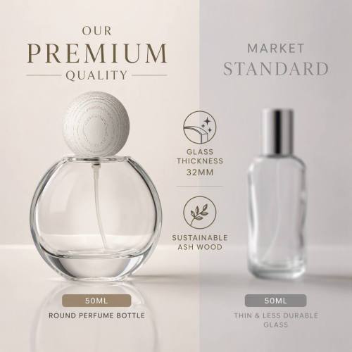 50ml round glass perfume glass bottle with wooden cap