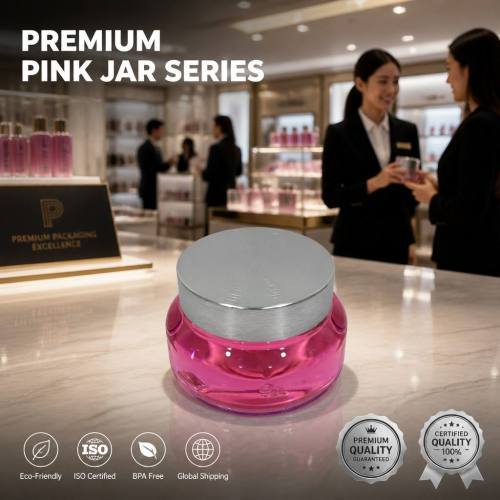200ml PET Cream Jar with 68-400 Anodized Aluminum Cap Pink Round Plastic Cosmetic Body Butter