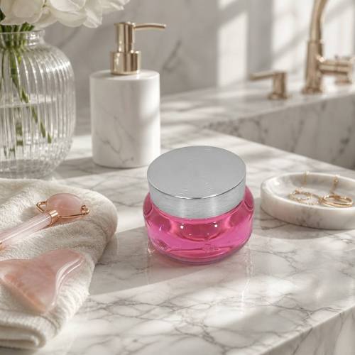 200ml PET Cream Jar with 68-400 Anodized Aluminum Cap Pink Round Plastic Cosmetic Body Butter
