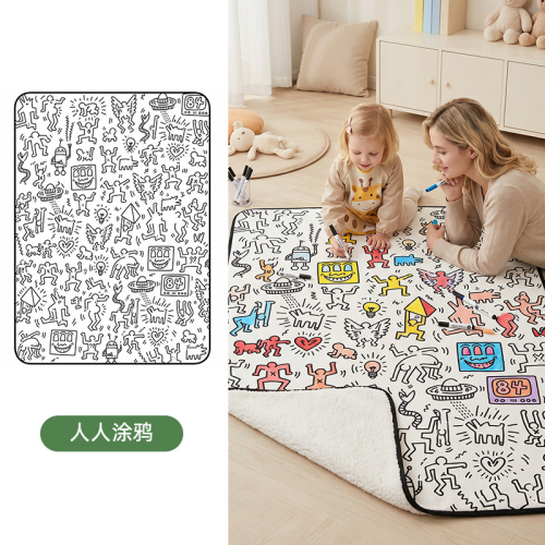 Reusable Kids Graffiti Doodle Blanket Washable Cartoon Art Throw for Creative Painting and Cozy Play