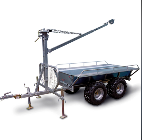 Fully galvanized revolved boom 1.5T load capacity atv log trailer with crane